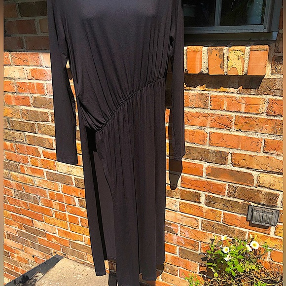 Peruvian Connection Long Black Tunic W/ Diagonal Shirring ,High Side Slit. Sz Lg - Picture 13 of 13